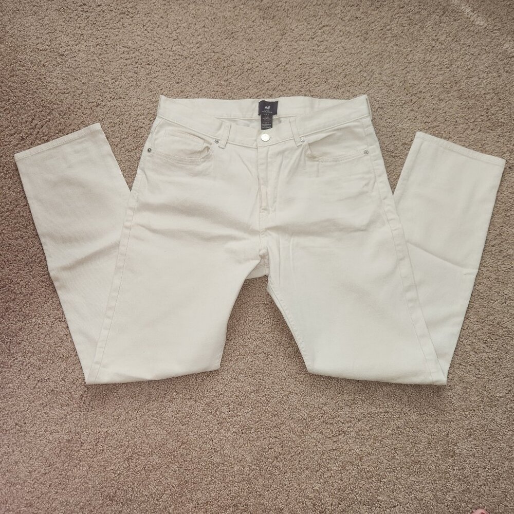 Men's Slim Fit Straight H&M Off-White Light-Weight Jeans
